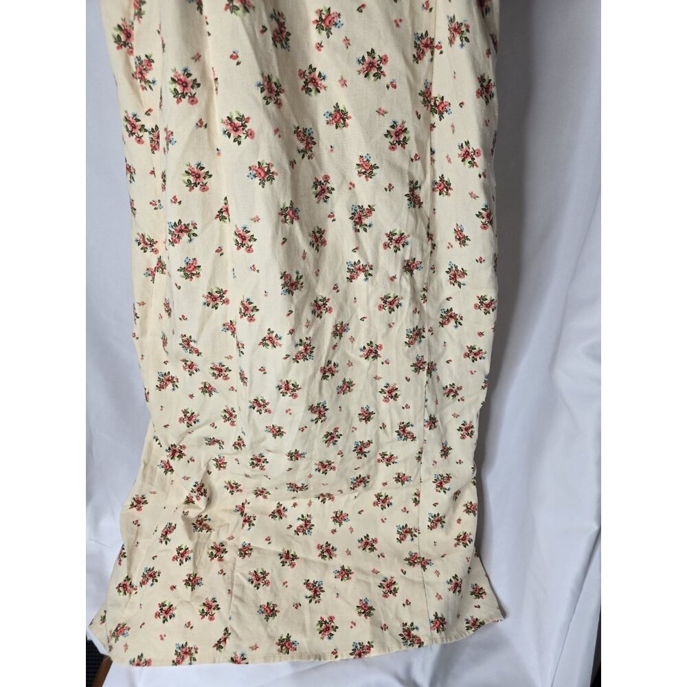 Zara Strapped Cream Linen Blend Floral Long Length Dress Size LARGE - Picture 4 of 13